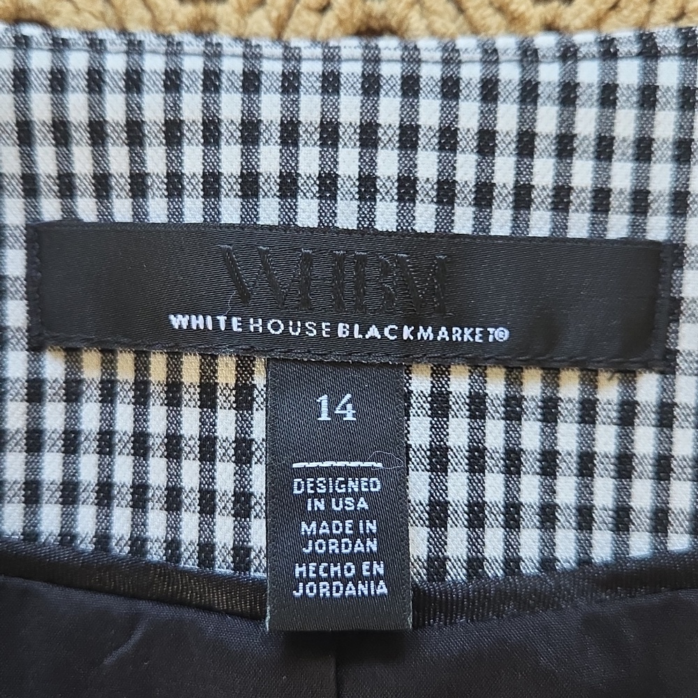 White House Black Market Black & White Gingham Cropped Blazer - Size 14 - Picture 8 of 8